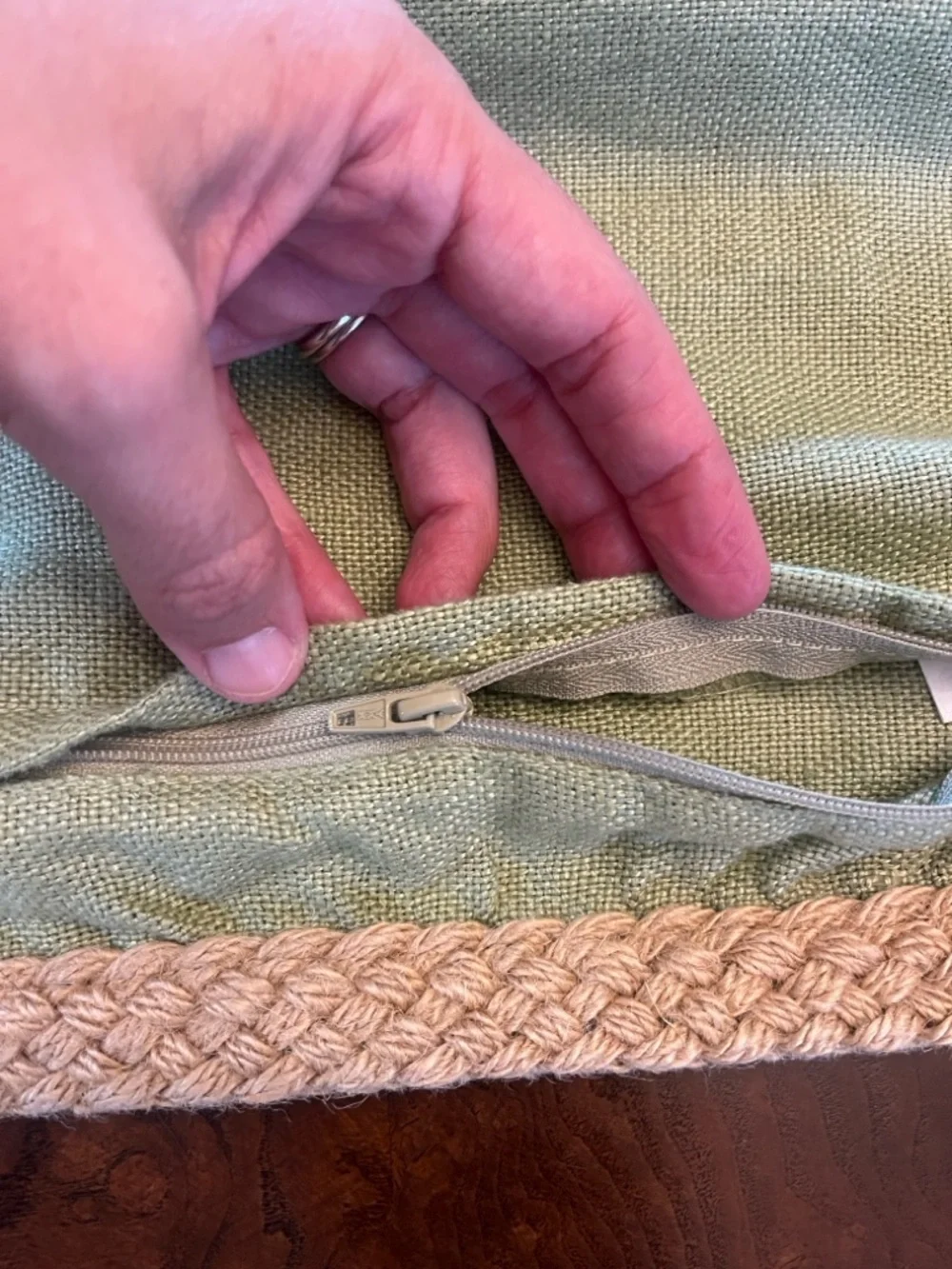 Pottery Barn Lime 🍋‍🟩 Green Pillow Cover with Jute Braided Edge
